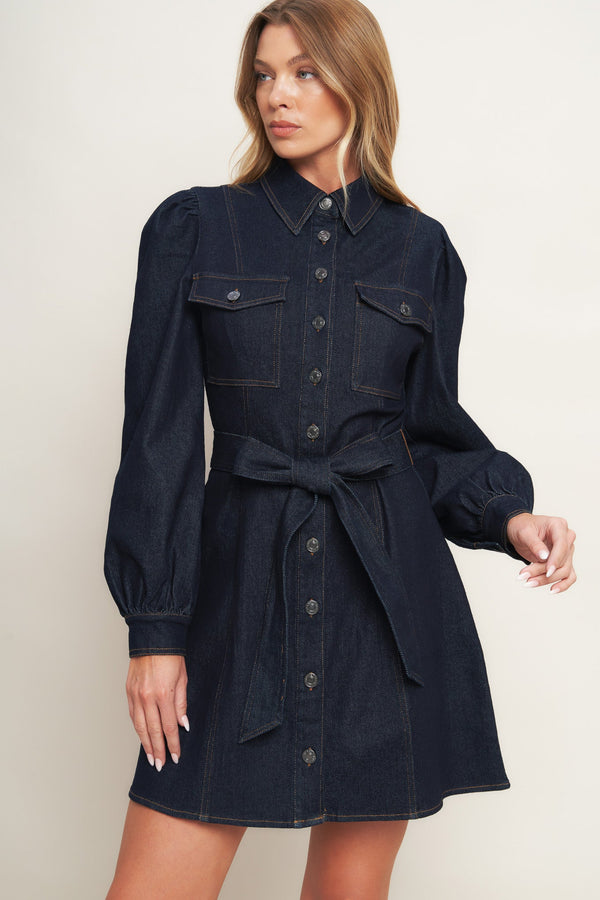 holiday-dark-indigo-denim-mini-dress Flying Tomato - Sophia's StyleDRESSES-1